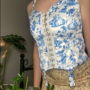 FLORAL & FIGURE PRINT BUSTIER TOP